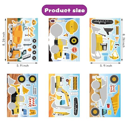 24 Sheets Make Your Own Construction Vehicle Stickers, Make-a-face Stickers | Engineering Vehicles Stickers for Kids Boys, Fire Trucks Excavator Construction for Kids Construction Themed Party Favors - style: Construction Vehicle