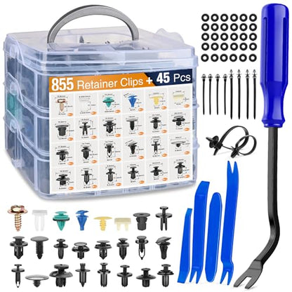 GOOACC 900Pcs Plastic Rivets and Auto Body Fasteners Assortment | 24 Popular Sizes Nylon Bumper Clips With 10 Cable Ties For GM Ford Chrysler Toyota Honda Nissan Mazda Chevy Jeep