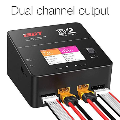 ISDT D2 MK2 lipo Battery Charger, AC 2x200W Dual Output Mode,Hobby Smart Lipo Charger Discharger for 1-6S Li-ion Life NiCd NiMH LiHV