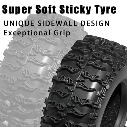 1.3 Tires for SCX24 & TRX4M 63.2 26.7mm RC Crawler Tires Upgrades with Foam Inserts Compatible with Traxxas Axial 1/18 1/24 Scale RC Cars Aggressive Mud Terrain Cling On Design - size: 1.3-66mm-jct