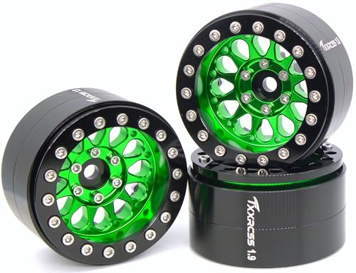 RC 1.9 Inch Beadlock Wheels Negative Offsets 8mm Rims Hex 12mm Aluminum Wheel for TRX4 TRX6 SCX10 Gen8 1/10 RC Crawler Remote Control Car Upgrades Accessories 4PCS (Green Black) - color: Green Black