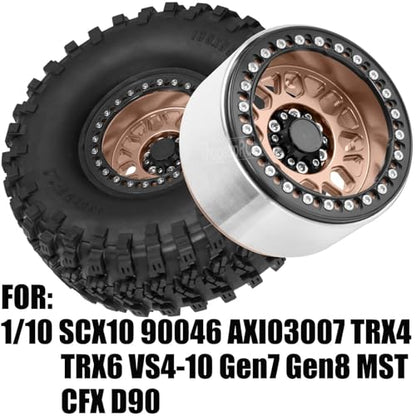 2.2 RC Wheels for 1/10 SCX10 90046 AXI03007 TRX4 TRX6 VS4-10 Gen7 Gen8 MST CFX D90,Aluminium RC Truck Tires Highway Tires 2.2" RC Wheels 2.2 Beadlock Wheel Rim RC Tires (135 * 55MM),Bronze - color: Bronze/4pcs
