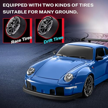 RC Drift Car, 1:24 Remote Control Car for Kids, 20KM/H 4WD High Speed RC Cars with LED Lights, Two Batteries, Extra Drifting Tires, Vehicle for Adults Boys Girls, Blue - color: Blue