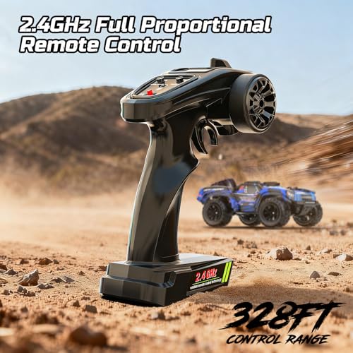 DEERC 1:12 Fast RC Cars 45KPH, 4WD High Speed Short Course RC Truck, Off-Road All Terrain Remote Control Car with 2 Batteries & Spare Tire, 2.4GHz Desert RC Monster Truck for Adults Kids Boys Gift