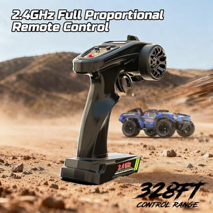 DEERC 1:12 Fast RC Cars 45KPH, 4WD High Speed Short Course RC Truck, Off-Road All Terrain Remote Control Car with 2 Batteries & Spare Tire, 2.4GHz Desert RC Monster Truck for Adults Kids Boys Gift