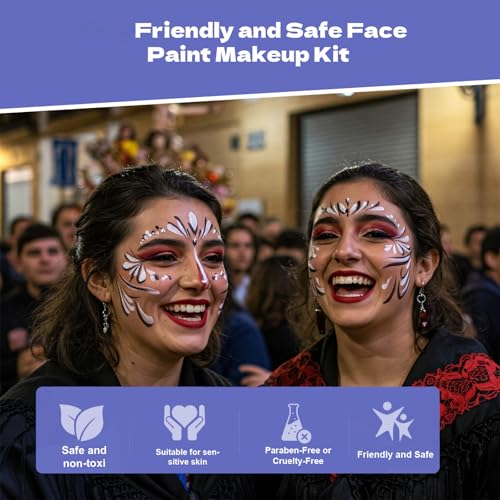 Pintada 120g Large Capacity Face Painting Kit for Kids - 12 x 10g Non Toxic Water Activated Face Paint Palette with Brush, Stencil, Gem, Sponge. For Halloween , Carnival, Party, Festivals & Events. - color: 12 Color Face Paint - 23 Piece Set