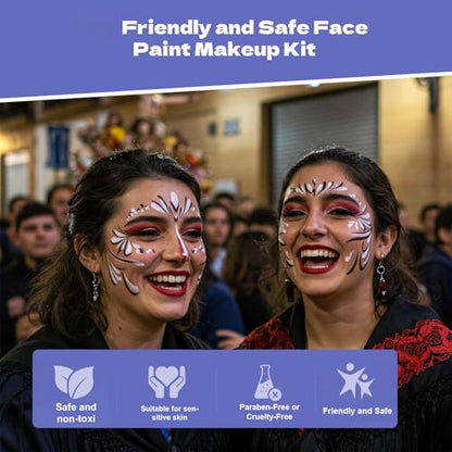 Pintada 120g Large Capacity Face Painting Kit for Kids - 12 x 10g Non Toxic Water Activated Face Paint Palette with Brush, Stencil, Gem, Sponge. For Halloween , Carnival, Party, Festivals & Events. - color: 12 Color Face Paint - 23 Piece Set