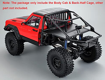 RC Crawler Body Cab & Back-Half Cage Body Shell for 1/10 RC Crawler TRX4 SCX10 90046 AT4 GEN 8 Scout II (Red) - color: Red