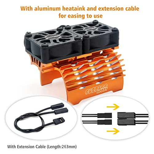 Surpass Hobby Dual 30mm Cooling Fan 27000RPM RC Car Motor Heatsink with Metal Cover for 1/8 1/7 RC Car Diameter 40/ 42mm Brushless Motor (Orange) - style: Orange