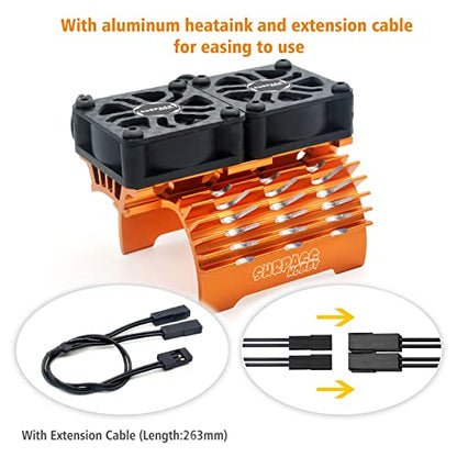 Surpass Hobby Dual 30mm Cooling Fan 27000RPM RC Car Motor Heatsink with Metal Cover for 1/8 1/7 RC Car Diameter 40/ 42mm Brushless Motor (Orange) - style: Orange