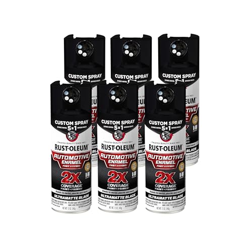 Rust-Oleum 2X Automotive Enamel 5-in-1 Spray Paint, Ultra Matte Black | Fast Dry, Adjustable Custom Spray Dial, Multi Surface (Metal, Wood, Plastic and More), Any Angle, Ultimate Coverage, 6 Pack - color: Ultra Matte Black, size: 12 Ounce (Pack of 6)