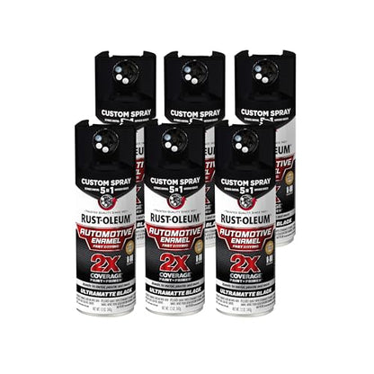 Rust-Oleum 2X Automotive Enamel 5-in-1 Spray Paint, Ultra Matte Black | Fast Dry, Adjustable Custom Spray Dial, Multi Surface (Metal, Wood, Plastic and More), Any Angle, Ultimate Coverage, 6 Pack - color: Ultra Matte Black, size: 12 Ounce (Pack of 6)