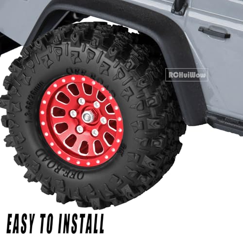 1.3 Beadlock Wheels 1.3 Beadlock Tires 1.3" RC Wheel and Tires Set for 1/18 TRX4M 1/24 SCX24 RC Crawler Car,Alloy Aluminium 1.3 RC Wheel Rims Super Large Soft Tires,4pcs,Red - color: Red(4pcs)