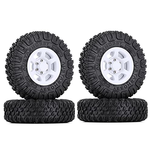 4PCS 1.55inch Tyres Beadlock Plastic Wheel Rims Hub Rubber Tires Set Compatible with 1:10 RC Crawler Axial AX90069 D90 TF2 Tamiya CC01 LC70 MST JIMNY (White) - color: White-85mm