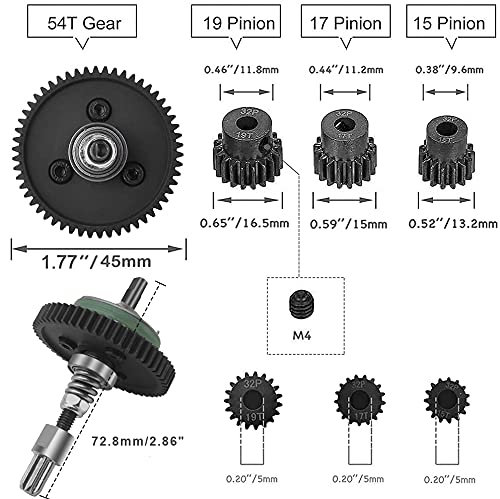 Metal Steel 6878 Differential Gear Complete Slipper Clutch and 32P 15T/17T/19T Pinions Gear Set for Traxxas Slash 4X4 / Stampede 4X4 / Rustle 4X4 Replace 6878