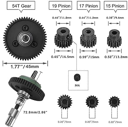 Metal Steel 6878 Differential Gear Complete Slipper Clutch and 32P 15T/17T/19T Pinions Gear Set for Traxxas Slash 4X4 / Stampede 4X4 / Rustle 4X4 Replace 6878