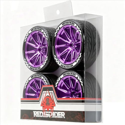 4PCS Aluminum Alloy Wheel Rim Tires Tyres 65x26mm Hex Adapter 12mm RC Spare Parts for 1/10 HSP HPI TAMIYA SAKURA D3 D4 Rally Touring Drift RC Car (Purple) - color: Purple