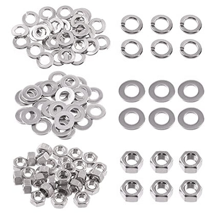 Swpeet 90Pcs Metric 304 Stainless Steel M8 Hex Nuts and M8 Flat Washers with Split Lock Washers Assortment Kit, Coarse Thread Hexagon Nut for Home Automotive Shop Use - size: M8 Hex Nuts & Washers