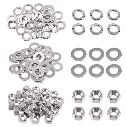 Swpeet 60Pcs Metric 304 Stainless Steel M10 Hex Nuts and M10 Flat Washers with Split Lock Washers Assortment Kit, Coarse Thread Hexagon Nut for Home Automotive Shop Use - size: M10 Hex Nuts & Washers