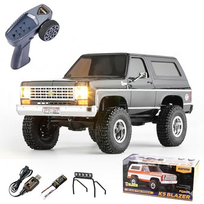 EAZYRC X FMS FCX24S 1/24 Chevy K5 S Blazer 1976s RC Rock Crawler 4x4 RTR Black, with Lisense RC Truck, 4WD 5Km+ 2-Speed Transmission,RC Car for Gift - color: Black