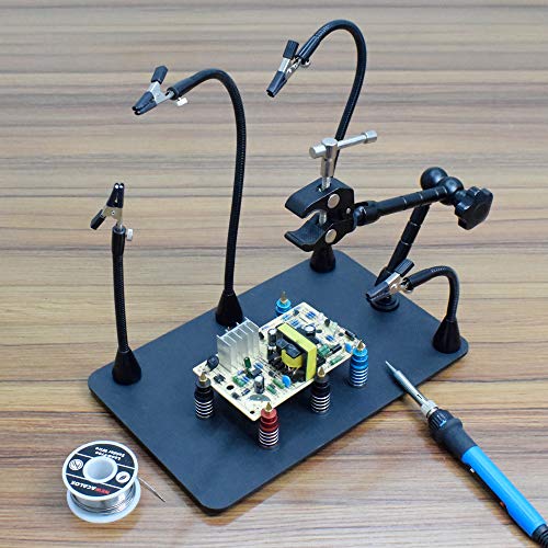 NOEVSBIG Magnetic Helping Hands Soldering Station with Large & Heavy Duty Base,2.16-inch Jaw Opening Soldering Clamp,4 PCB Holders,4 Flexible Arms Helping Hands for Electronic Repair Soldering Jewelry
