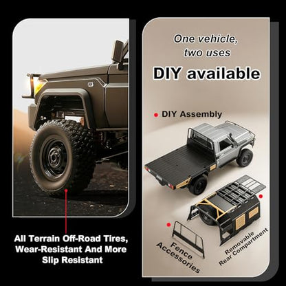jaming WPL MN82S 1/12 RC Rock Crawler, 2.4Ghz Remote Control Truck, 4WD Off-Road RC Pickup with LED Lights Hobby Grade Toy Gifts for Adults Kids (MN-82S LC79) - color: Black