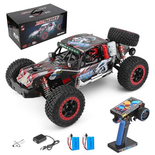 GoolRC WLtoys 124028 Brushless Fast RC Cars, 1:12 Scale 60KM/H High Speed Remote Control Car, 4WD All Terrains Off Road RC Monster Truck with Metal Chassis and LED Lights, 2 Batteries for Adults