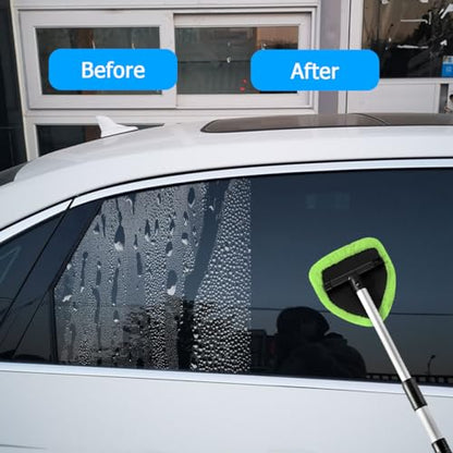 Car Windshield Cleaner Tool, Extendable Handle Pentagonal Vehicle Window Cleaning Kit with 4 Reusable Pads Spray Bottle, Auto Windscreen Detailing Cleaner, Universal Fit (Green) - size: Green
