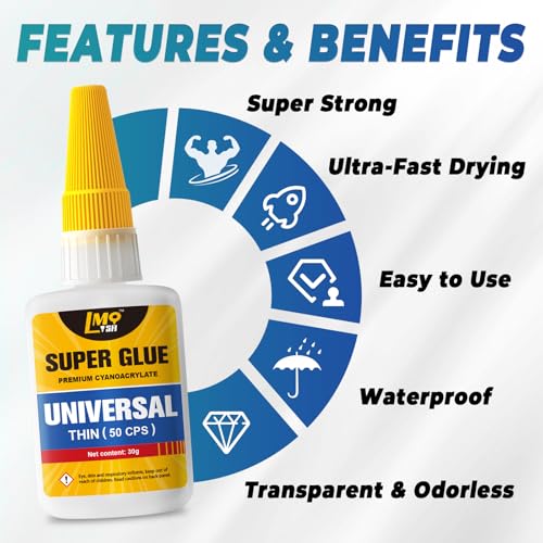 Thin Super Glue Liquid 60g, Fast CA Glue for Plastic 3D Printed Wood Ceramic Metal Glass Rubber Leather, All Purpose Superglue Instant Cyanoacrylate Adhesive for Woodworking, Hobby Models and Repairs - size: 2oz, style: Thin