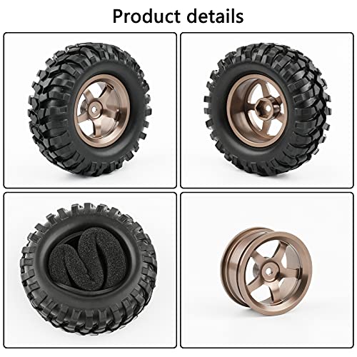 1.9 Tires and Wheels 12mm Hex for Traxxas Stampede | 1/10 RC Crawler Tires, 96mm OD, Aluminum Lock Nuts, Wrench - color: Titanium Gold