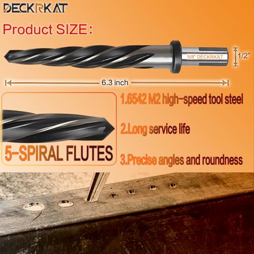 5/8" Reamer Drill Bit for Metal, M2 HSS Taper Reamer for Steel, Alloy, Wood, Plastic to Align, Enlarge Holes – 5-Spiral Flutes, 1/2" Non-Slip Shank, 16mm Car Reamer, Bridge Construction Reamer. - size: 5/8"