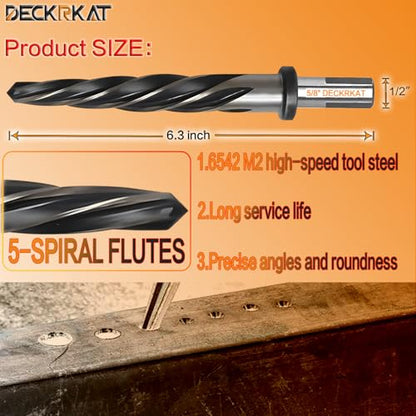 5/8" Reamer Drill Bit for Metal, M2 HSS Taper Reamer for Steel, Alloy, Wood, Plastic to Align, Enlarge Holes – 5-Spiral Flutes, 1/2" Non-Slip Shank, 16mm Car Reamer, Bridge Construction Reamer. - size: 5/8"