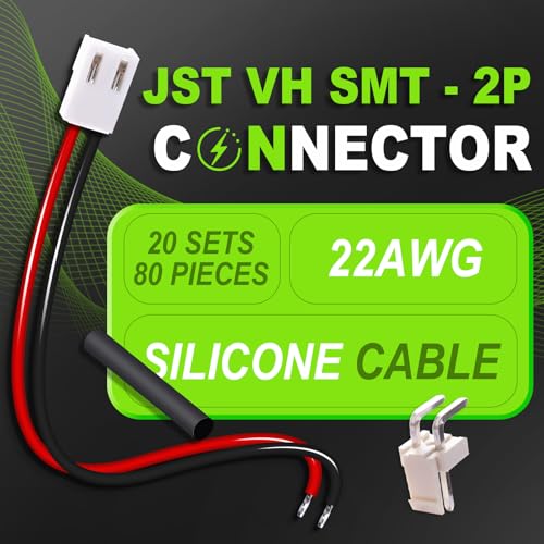 20 Sets/80 Pcs JST VH SMT 3.96mm Pitch 2 Pin 22AWG Silicone Cable Plug Socket Extension Cord Terminal Adapter Accessories Kit, Female Connector with Pre-Crimped Wire 20cm and Male Housing - size: 2-Pin, style: JST-VH-SMT