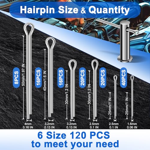 Cotter Pin Assortment Kit, 220PCS Cotter Pins 13 Sizes Premium 304 Stainless Steel Heavy Duty R Clips & Hairpin Split Pin Set, Hardware Pins for Automotive, Trailer, Pin Lock System - size: 220Pcs - 13 Sizes