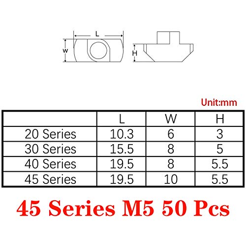 Still Awake 50pcs 4545 Series M5 T-Nuts, Nickel Plated Carbon Steel, Hammer Head Fastener Nut for 45 Series Aluminum Extrusion Profile T Slot 10mm - size: 4545 Series M5