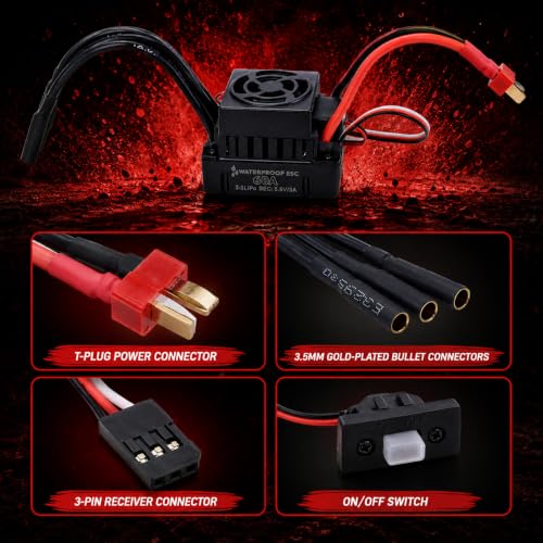 3650 3100KV Brushless Motor ESC Combo, Waterproof 60A Sensorless Brushless ESC for 1/10 RC Cars, 2S LiPo Brushless Motor Kit for Off-Road, Buggy, Monster Truck, Touring Car