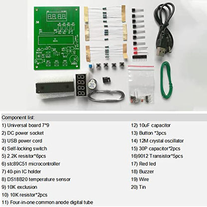 DIY Soldering Practice Kits DS18B20 Temperature Sensor Module DIY Electronic Kits Soldering Project Kit 0-99 ℃ (32℉-210℉) Dingdong Store