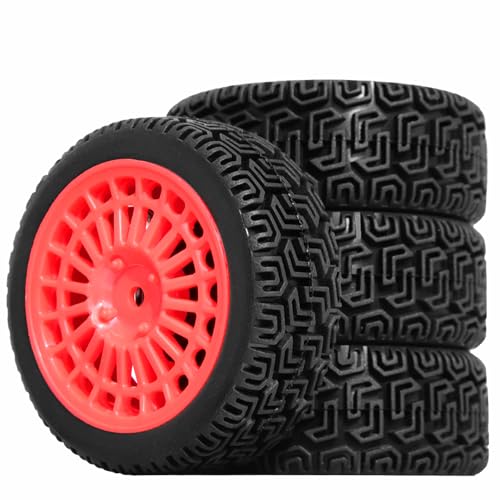 1/10 RC On-Road tires 68mm Rally Car Tire and Plastic Wheels 12mm Hex good drifting power for 1/10 RC On-Road Touring Drift Car HPI Kyosho FAZER MK2 HSP Tamiya XV01 TT01%t054+1 (Red) - color: Red
