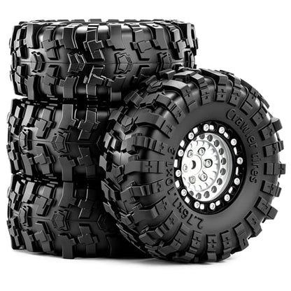1.3" Beadlock Wheels and Tires for SCX24 TRX4M RC Crawler (Silver) | CNC Aluminum Beadlock Wheels, Ultra-Soft Sticky Rubber Tires, Built-in Foam Inserts, 70*28mm - color: Silver 368 F