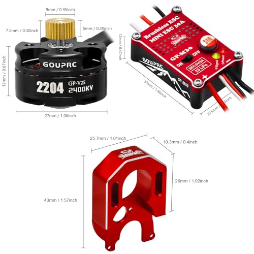 GOUPRC Upgarde 30A Brushless Esc & 2204 2400KV Brushless Outrunner Motor with Transmission and Replacement Gears Combo Kit for SCX24 RC Crawler Axial 1/24 RC Car Truck - color: Red