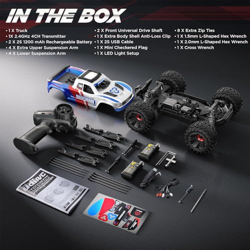 UDIRC Fast RC Cars for Adults, Upgradable 56 MPH, Heavy Duty RC Truck, 4X4 Off Road All Terrain 2.4Ghz RTR 1:16 Remote Control Car, Monster Truck with 2 Rechargeable Batteries for Beginners and Boys