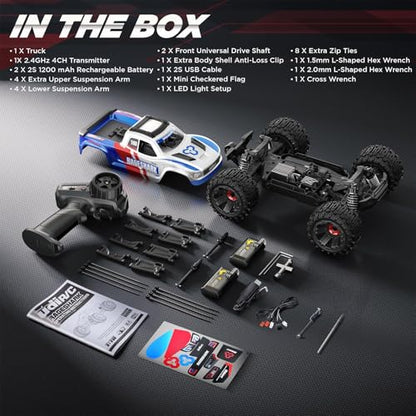 UDIRC Fast RC Cars for Adults, Upgradable 56 MPH, Heavy Duty RC Truck, 4X4 Off Road All Terrain 2.4Ghz RTR 1:16 Remote Control Car, Monster Truck with 2 Rechargeable Batteries for Beginners and Boys