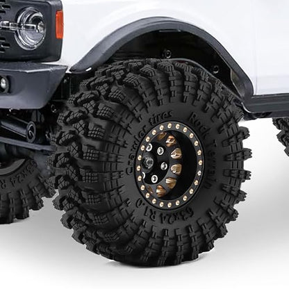 1.0" Beadlock Brass Wheels and 63mm Tires for SCX24 TRX4M | 7mm Hex, Soft Rubber Tires with Foam Lining, 1/18 1/24 RC Crawler Upgrade Parts - color: Brass Black
