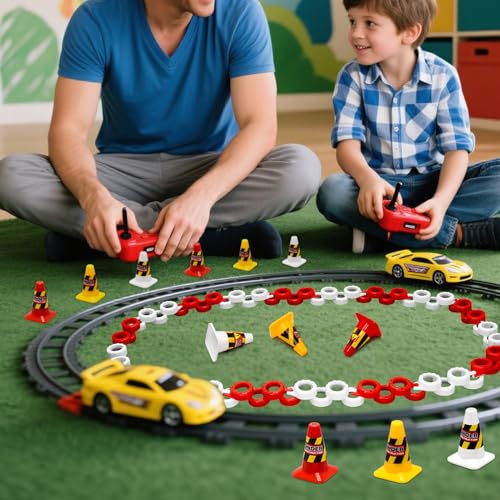 120 Pieces RC Car Racing Track Drift Runway Drift Field Fence with 30PCS Road Cones for 1/14 1/16 1/18 1/24 1/28 1/30 1/43 Mini RC Car (Red & White, 150PCS) - color: Red & White, 150pcs