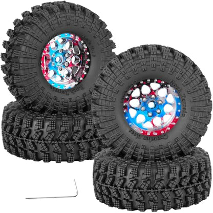 1.3" Beadlock Wheel Tires Set for 1/18 1/24 SCX24 TRX4M RC Crawler Car,Alloy RC Wheel Rims Brass Rings All Terrain RC Tires,Rainbow - color: Rainbow(4pcs)