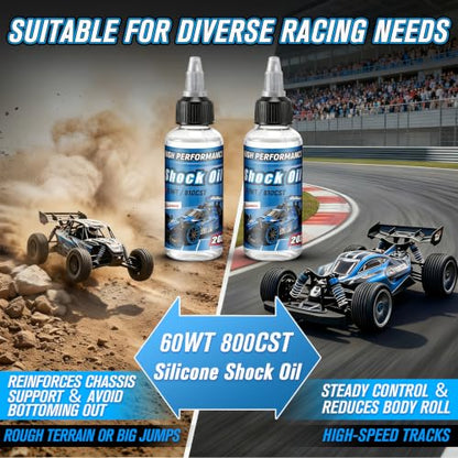 2 Bottles Racing Silicone Shock Oil 60WT 810CST | RC Car Shock Oil for Lubricating R/C Radio Controlled Cars and All Types of Vehicles, RC Shock Oil, Does Not Evaporate