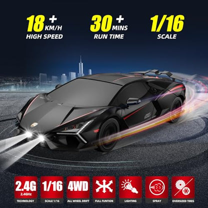RC Drift Car, Drifting RC Car 2.4GHz 1/16 Remote Control Cars 4WD High Speed Racing Vehicle Remote Control Drifting Cars Sport Toy Cars for Adults Boys Girls Kids Black - color: Black+red