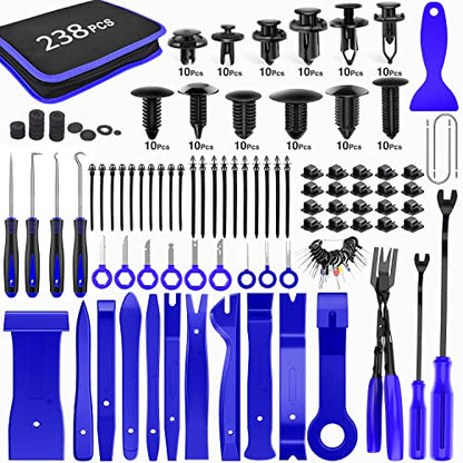 GOOACC 238Pcs Auto Trim Removal Tool and Push Pin Retainer Clip Set | Fastener Terminal Remover Tool Adhesive Cable Clips Panel Remover Kit Car Panel Radio Removal Auto Clip Pliers - color: 120Pcs Clips + 118 Remover Blue