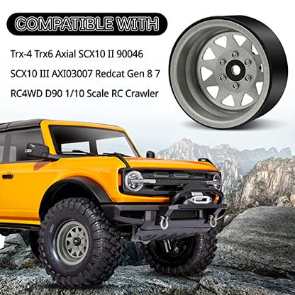 OGRC 1/10 RC Crawler Wheels 1.9" Aluminum Beadlock Wheel Rims | Offset -8.9mm Wheels, 1.9 Beadlock Wheels, for for TRX4 SCX10 Redcat GEN7 GEN8 RC4WD D90 Crawler, Grey - color: Grey