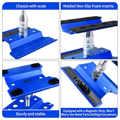 Aluminum Alloy RC Car Work Stand Repair Workstation with Screws Kit & 17mm Hex Wheel Wrench 360 Degree Rotation Lift/Lower for 1/8 1/10 1/12 Scale Cars Trucks Buggies (Navy Blue) - color: Navy Blue